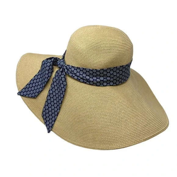 Vineyard Vines Womens Sun Hat Large Floppy Nautical Preppy Straw w/ Ribbon OSFM - Picture 2 of 8